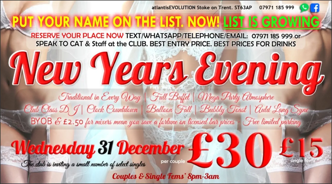Swingers Club Stoke Fetish Club Stoke Greedy Girls Club Stoke BDSM Events Hot Wives Hotwives at atlantisEVOLUTION Stoke Staffordshire Midlands ST63AP 07971185999